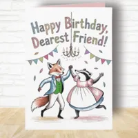 Birthday card Regency style Fox and Badger Ball