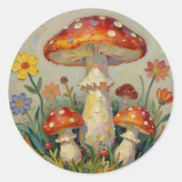  Cottage Core Mushrooms and Flowers Classic Round Sticker