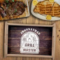 Rustic Dark Wood White Grillmaster Father's Gift Serving Tray