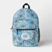 Watercolor and Ink Bohemian Blue Flowers  Printed Backpack