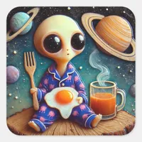 Alien Coffee and Eggs Square Sticker