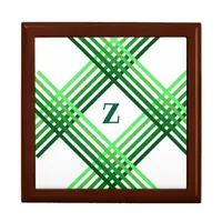 Tiled Box - Green Stripes Crossed and Initial