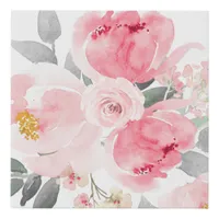 Pink Watercolor Floral Baby Girls Room  Flowers Faux Canvas Print