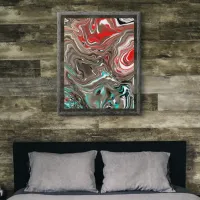 Brown, Black, Red and Teal Fluid Art Poster