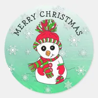 Cute Cartoon Snowman Snowflake Christmas Classic Round Sticker