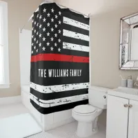 Personalized Thin Red Line Flag Firefighter  Shower Curtain