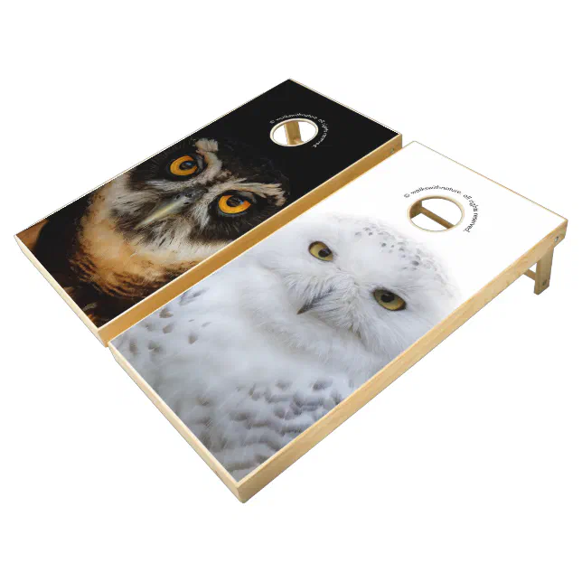 Mesmerizing Golden Eyes of a Spectacled Owl Cornhole Set