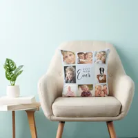 Mother light blue photo collage  throw pillow