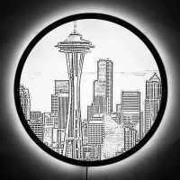 Minimalist Black and White Seattle Skyline LED Sign