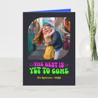 Neon Glow Champagne Retro New Year Photo Holiday Card
