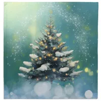 Beautiful Christmas Tree with Snow and Gold Lights Cloth Napkin