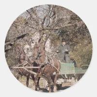 Two Horse Team and Wagon Classic Round Sticker