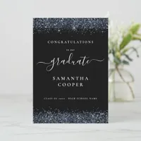Modern 2024 Graduation Blue Glitter Black Announce