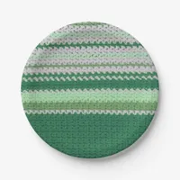 Paper Plate - Green Crochet Striped Pattern