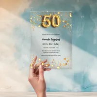 50th birthday gold stars clear acrylic invitations