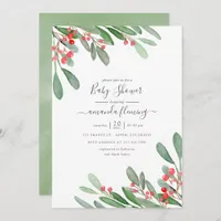 Watercolor Holly Jolly Christmas Baby Shower Invitation