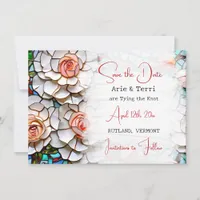Beautiful Mosaic Stained Glass and Tile Wedding Save The Date