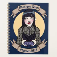 Cute Goth Gamer Girl Cartoon Drawing Name Year Planner