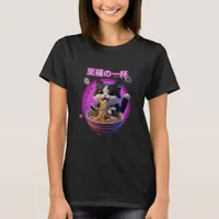 Anime Cat Enjoying Ramen Bowl - Quirky Japanese T-Shirt