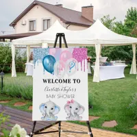 Baby Shower blue pink glitter elephants welcome Foam Board