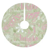 Christmas Text and Snowflake Pattern Pink ID257 Brushed Polyester Tree Skirt