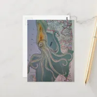 Retro Octopus and Map Collage Postcard