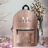 Custom Name Rose Gold Dripping Glitter Backpack