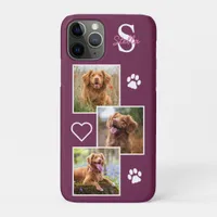 Pet Photo Collage Monogram Name Magenta Cat Dog iPhone 11 Pro Case