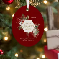 Simple Watercolor Botanical Red Family Christmas Metal Ornament