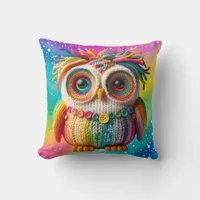 Girly Rainbow Knitted Owl Personalized Throw Pillow