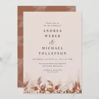 Brown Tan Rust Pampas Grass Boho Wedding Invitation