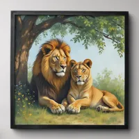 Lion and Lioness Under a Tree Peel And Stick Photo Tile