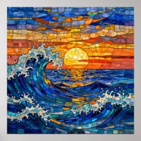 Oceanic Coastal Ocean Waves Sunset   Poster