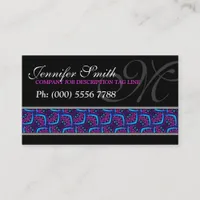 Modern Pink Blue Pattern on Black Business Cards