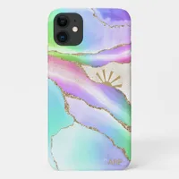*~* Pastel Rainbow Agate Sun Rays Gold Star Dust iPhone 11 Case