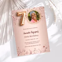 70th Birthday rose gold photo stars Invitation