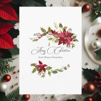 Watercolor Poinsettia Corporate Christmas Greeting Card