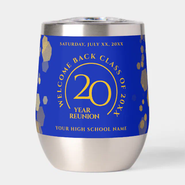 Blue & Gold School College Class Reunion Thermal Wine Tumbler