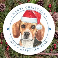 Beagle Dog Santa Personalized Merry Christmas  Classic Round Sticker