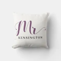 Personalized Mr Newlywed Groom Typography Throw Pillow