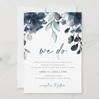 Navy Blue Watercolor Floral Garden Wedding Invitat Invitation