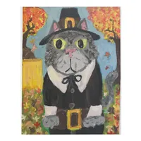 Pilgrim Cat Folk Art Thanksgiving Husband Painting Faux Canvas Print