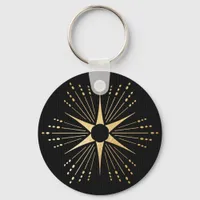 Art Deco Starburst Black and Gold Keychain