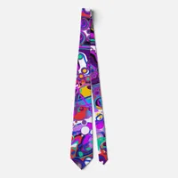 Purple, Blue Colorful Bubbles Abstract Modern    Neck Tie