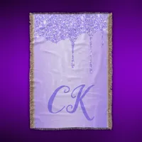 Initials Monogram with Purple Glitter | Throw Blanket