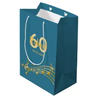 60th Birthday gold music notes teal blue green Medium Gift Bag