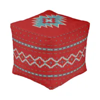 Southwest Mesas Red & Turquoise 13" Square Pouf