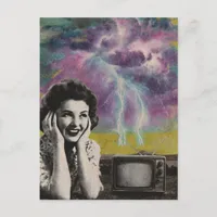 An electrifying retro style collage of a woman postcard
