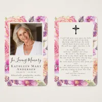 Memorial Photo Floral Funeral Prayer Card