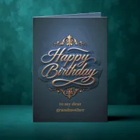 Gold Filigree Swirls and Elegant Script Birthday Card